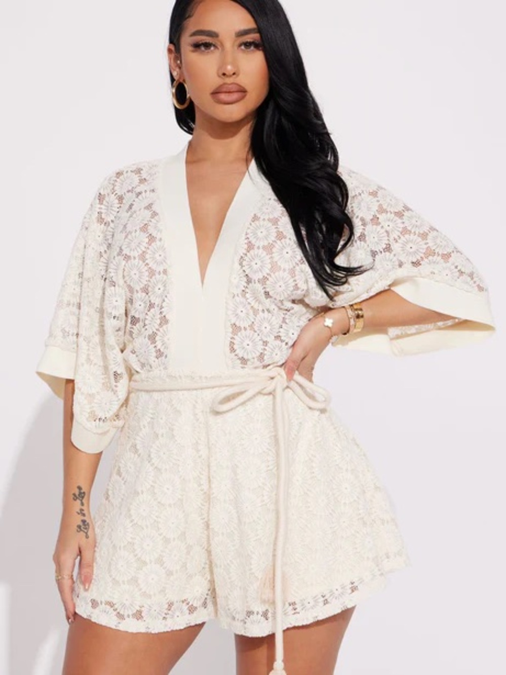 NEW Beach Trips Lace Romper in Cream